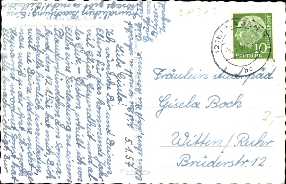Postcard Herdecke an der Ruhr, Frederuna monument, town hall, Protestant church