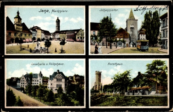 Ak Jena in Thüringen,  Marktplatz, Johannistor, Lesehalle, Volkshaus, Forsthaus