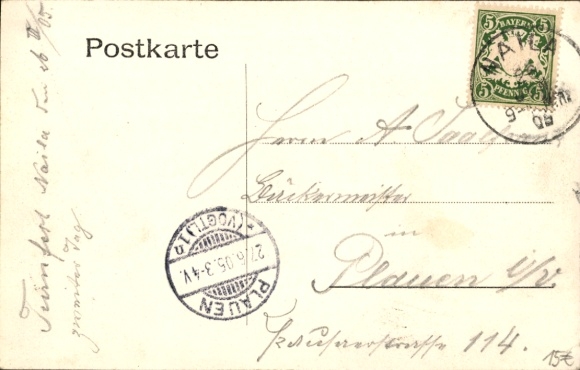 Postcard Naila in Upper Franconia, inauguration of the gymnastics field 1905, coat of arms, city view