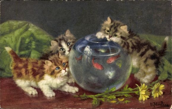 Artist PC Cats, fish in the aquarium, hunting, flowers