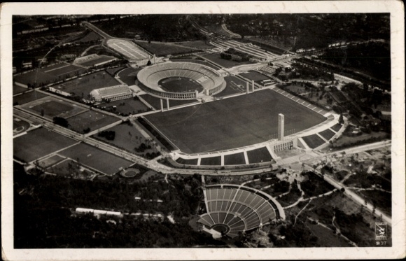 Ak Berlin Charlottenburg Westend, Fliegeraufnahme, Reichssportfeld, Stadion, Dietrich Eckardt Bühne