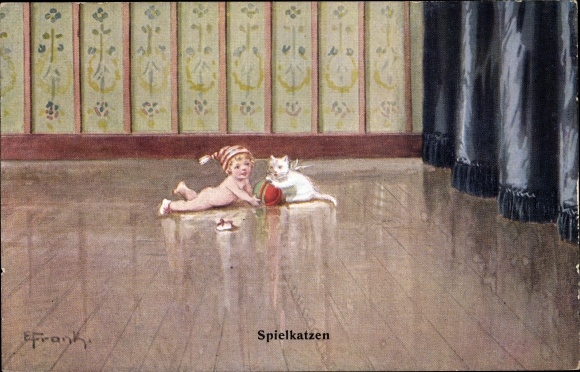 Artist PC Frank, Elly, toy cats, baby playing with white cat, WSSB 5957