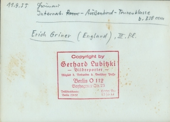 Photo Int. Outboard touring class b. 350cc Grünau 1955, Erich Griner, Chick V