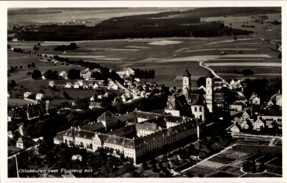 Postcard Ottobeuren in Upper Swabia Allgäu, aerial photograph