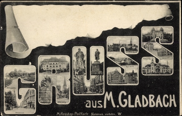 Letters Postcard Mönchengladbach am Niederrhein, thumbnails, monument