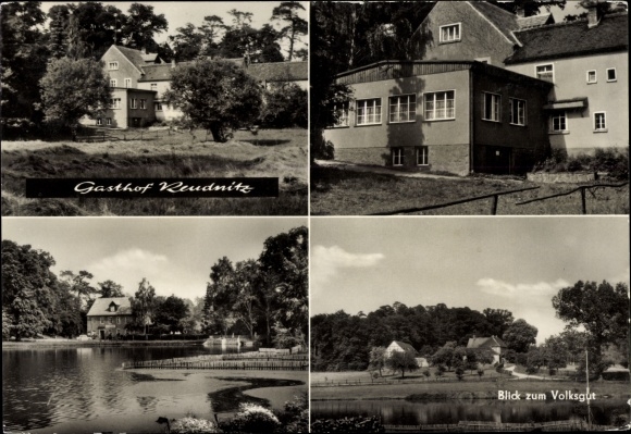 Ansichtkaart Reudnitz Cavertitz in Saksen, Gasthof Reudnitz op de Dahlener Heide, uitzicht op het Volksgut