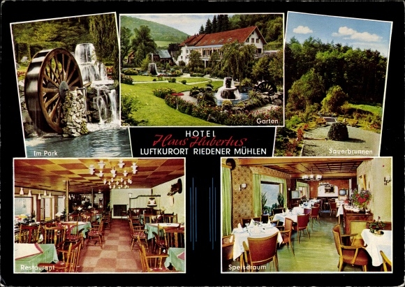 KP Rieden w Eifel, młyn Rieden, Hotel Haus Hubertus, koło wodne, wodospad, teren parku