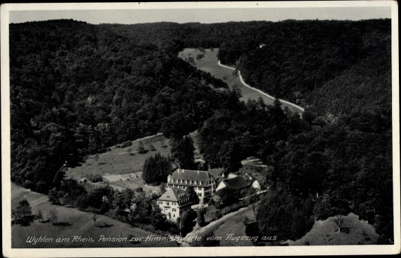 Ak Grenzach Wyhlen am Rhein, Pension zur Himmelspforte, Wald, Fliegeraufnahme