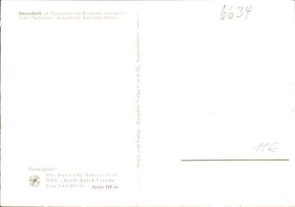 Artist Postcard Graf, Karl, Ittersdorf Wallerfangen in Saarland, part of the area in front of the West Wall