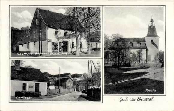 Ak Eberstedt Bad Sulza in Thüringen, Kirche, Dorflage, Gasthaus