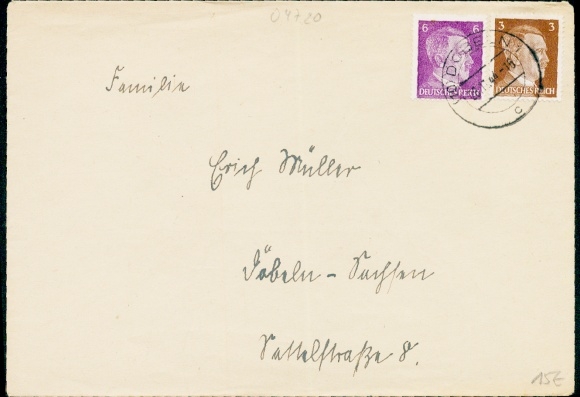 (10) Döbeln 1 / c / 26.11.1944, Brief mit Hitler 3, 6 Pf