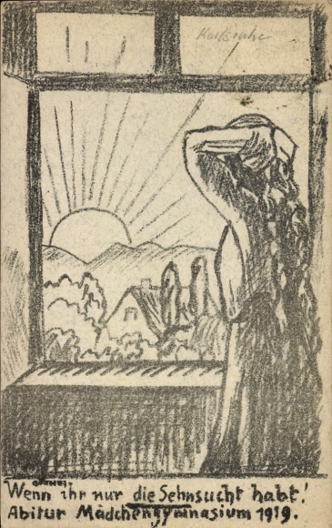 Studentika Postcard Karlsruhe in Baden, Abitur girls' college 1919