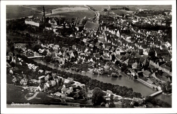 Postcard Donauwörth in Swabia Bavaria, aerial photograph