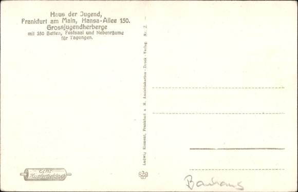 Postcard Frankfurt am Main, Youth Center, Hansa Allee 150