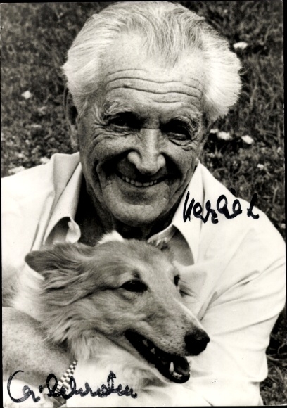 Ak Schauspieler Carl Heinz Schroth, Portrait, Autogramm,  mit Windhund