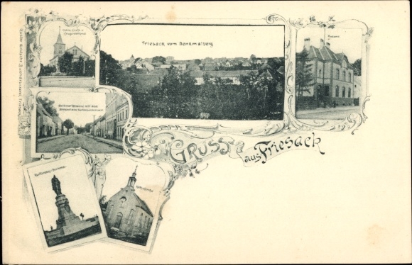Postcard Friesack in der Mark, total view of the monument mountain, church