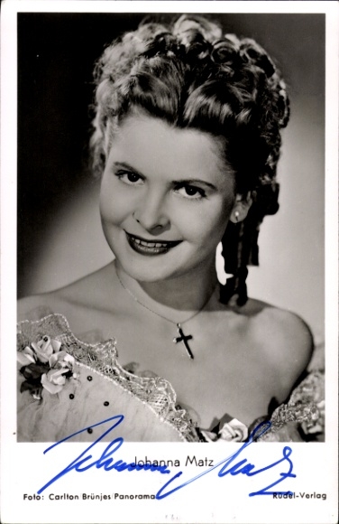 Postcard actress Johanna Matz, portrait, autograph