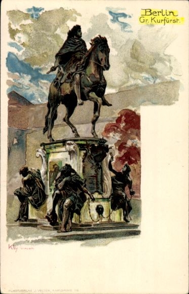 Artist Chromo-Litho Kley, Berlin Mitte, Great Elector, Equestrian Monument