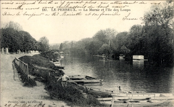Ak Charenton le Pont Val de Marne, Flussansicht, Boote am Ufer, La Marne, Ile des Loups