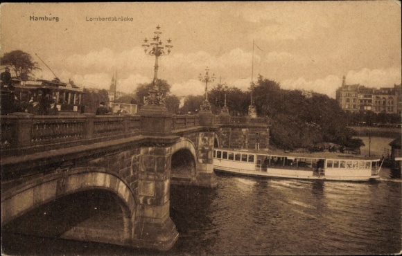 Postcard Hamburg Mitte Finkenwerder, Lombardsbrücke