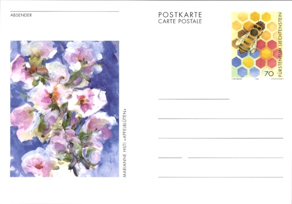 Ganzsachen Künstler Ak Apfelblüten, Fürstenstein Liechtenstein, Biene