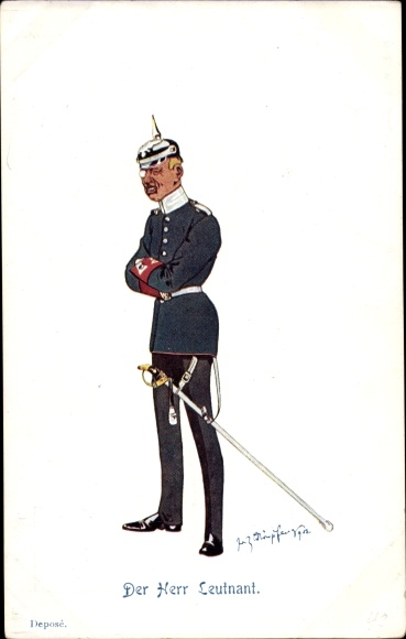 Künstler Ak Schönpflug, Fritz, Der Herr Leutnant, Uniform, Säbel, Pickelhaube