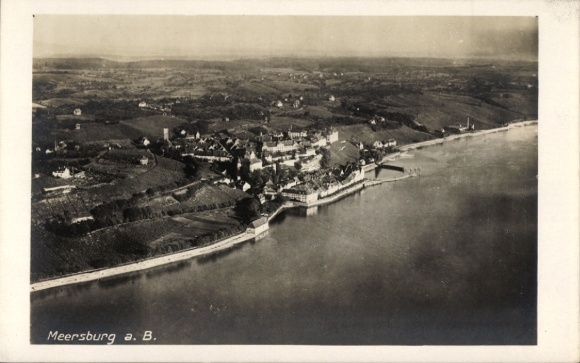Postcard Meersburg on Lake Constance, aerial photograph