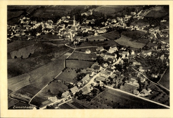 Postcard Ziemetshausen in Swabia, aerial photograph