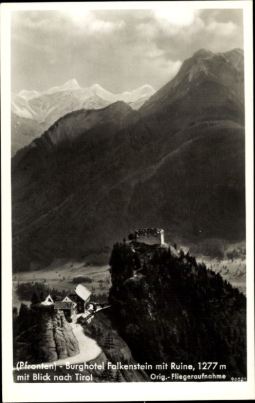 Postcard Pfronten in Allgäu, Burghotel Falkenstein with ruins, mountains in the background, view to Tyrol