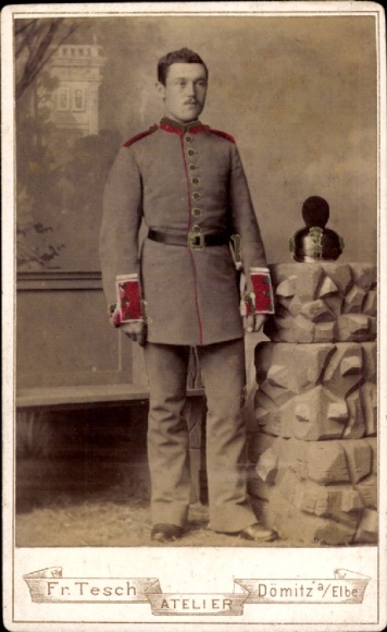 Cabinet Photo Dömitz on the Elbe Mecklenburg, German soldier in uniform, portrait