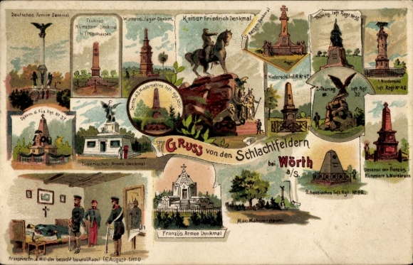 Chromo-Litho Wœrth sur Sauer Woerth Wörth an der Sauer Alsace Bas Rhin, Battle Monuments