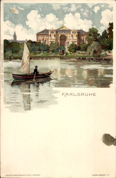 Artist Chromo-Litho Mutter, K., Karlsruhe in Baden Württemberg, park, rowing boat