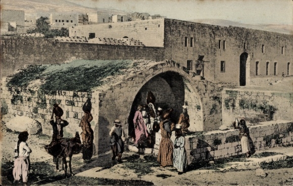 Postcard Nazaret Nazareth Israel, the Mary fountain, people, horse, scenery