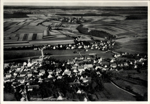 Ak Mietingen Oberschwaben, Luftaufnahme von  ländliche Umgebung, Wohnhäuser, Felder, Strukturen