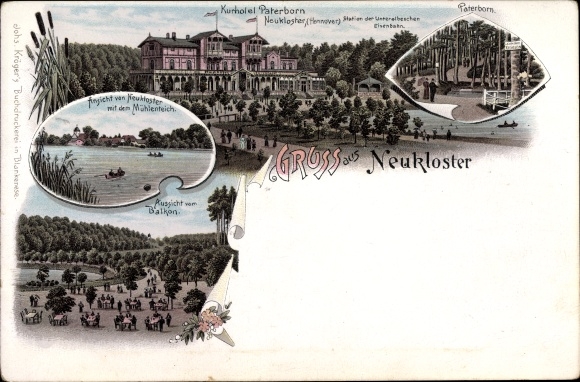 Chromo-Litho Neukloster Buxtehude in the district of Stade, Kurhotel Paterborn, Mühlenteich