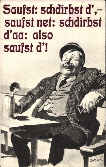 Artist Postcard Merte, Oskar, booze, destroy d&#39;, don&#39;t booze, destroy d&#39;aa, beer drinker