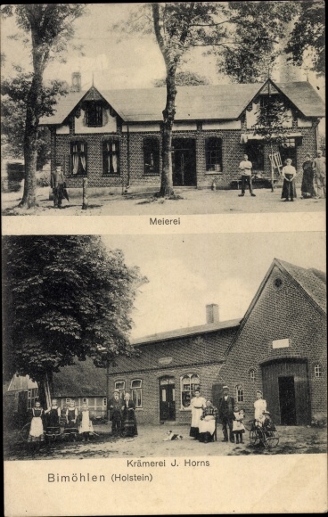 Ak Bimöhlen in Holstein, Krämerei J.Horns, Meierei