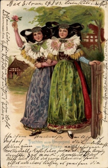 Postcard Bad Eilsen Lower Saxony, women in traditional costume