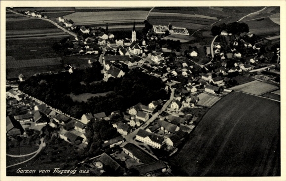 Postcard Gerzen Alfeld an der Leine, aerial view of church and residential buildings visible