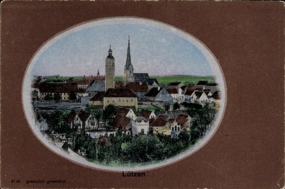 Ak Lützen im Burgenlandkreis, Landschaftsansicht, Kirchen,  Häuser, umgeben von Natur
