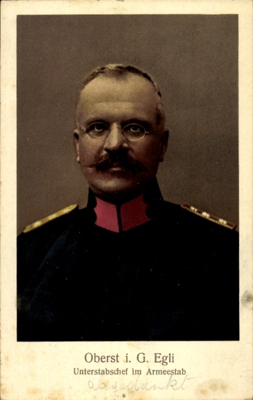 Postcard Swiss Army, Colonel i. G. Egli, Deputy Chief of Staff in the Army Staff