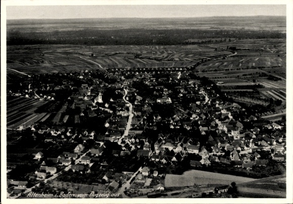 Postcard Altenheim Neuried in Baden, aerial view of Baden, many fields and houses