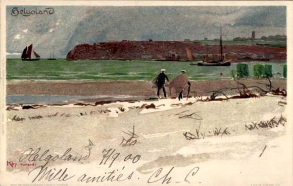 Artysta lito Heinrich Kley, Helgoland, plaża, górna i dolna kraina