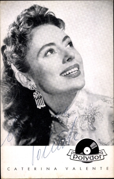 Postcard actress and singer Caterina Valente, Polydor records, portrait, autograph