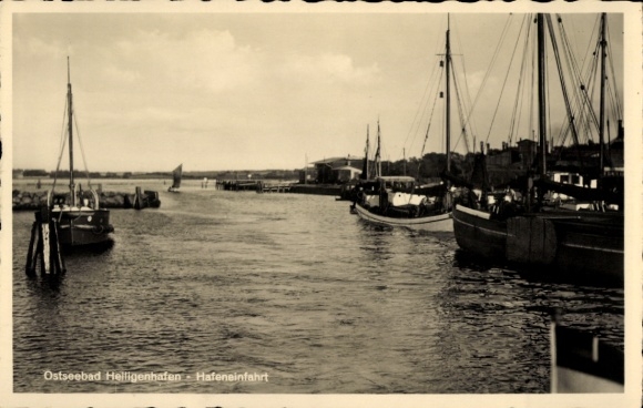 Postcard Heiligenhafen in Ostholstein, harbor entrance, ships, harbor