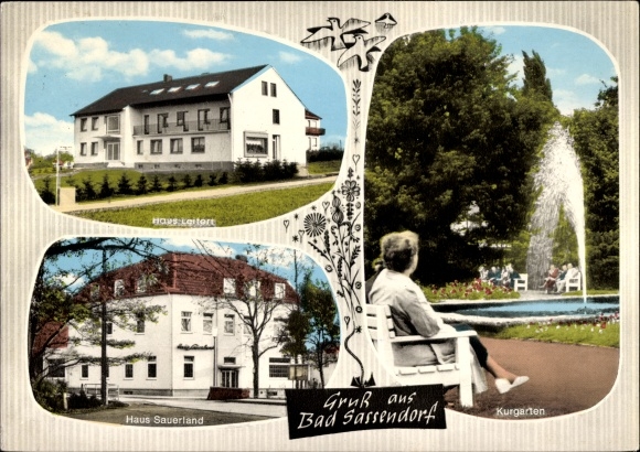 Postcard Bad Sassendorf in Westphalia, Sauerland house, spa gardens, brine and mud baths