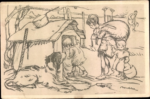 Artist PC Poulbot, Francisque, Children move into a kennel