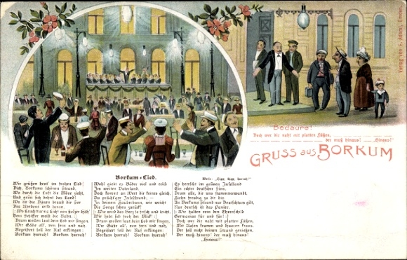 Judaika Postcard North Sea resort Borkum in East Frisia, Borkum song, Jews, flat feet, anti-Jewish