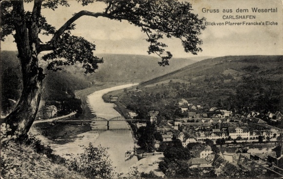 Postcard Bad Karlshafen on the Weser, view from Pastor Francke's Oak