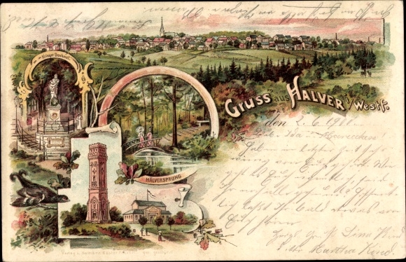 litho Halver in Westfalen, Hälversprung, oorlogsmonument, totaaloverzicht